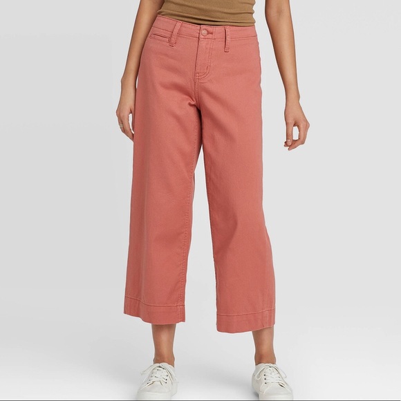 NWT A New Day Coral High Rise Wide Leg Crop Pants - Picture 3 of 11